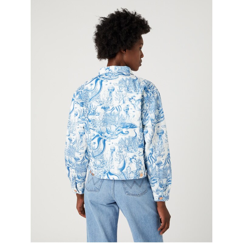 Bílo-modrá dámská vzorovaná džínová bunda Wrangler - Dámské
