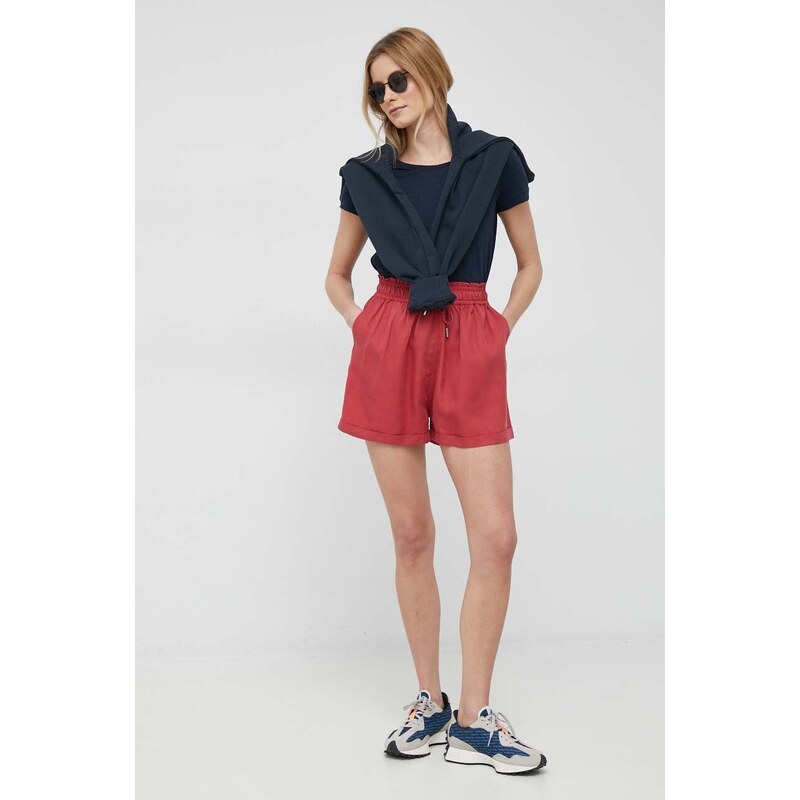 Kraťasy Pepe Jeans dámské, červená barva, hladké, high waist