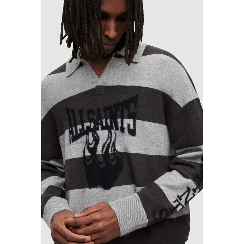 Tričko s dlouhým rukávem AllSaints šedá barva