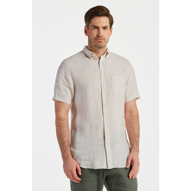 KOŠILE GANT REG LINEN STRIPE SS SHIRT hnědá XXL