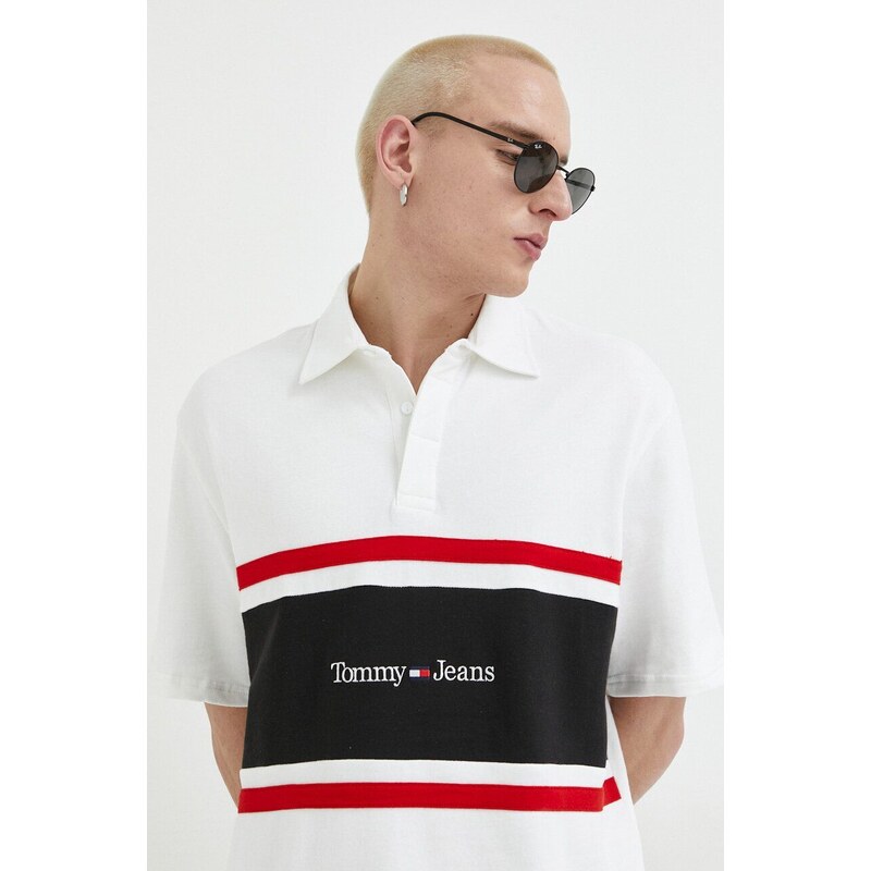 Bavlněné polo tričko Tommy Jeans béžová barva