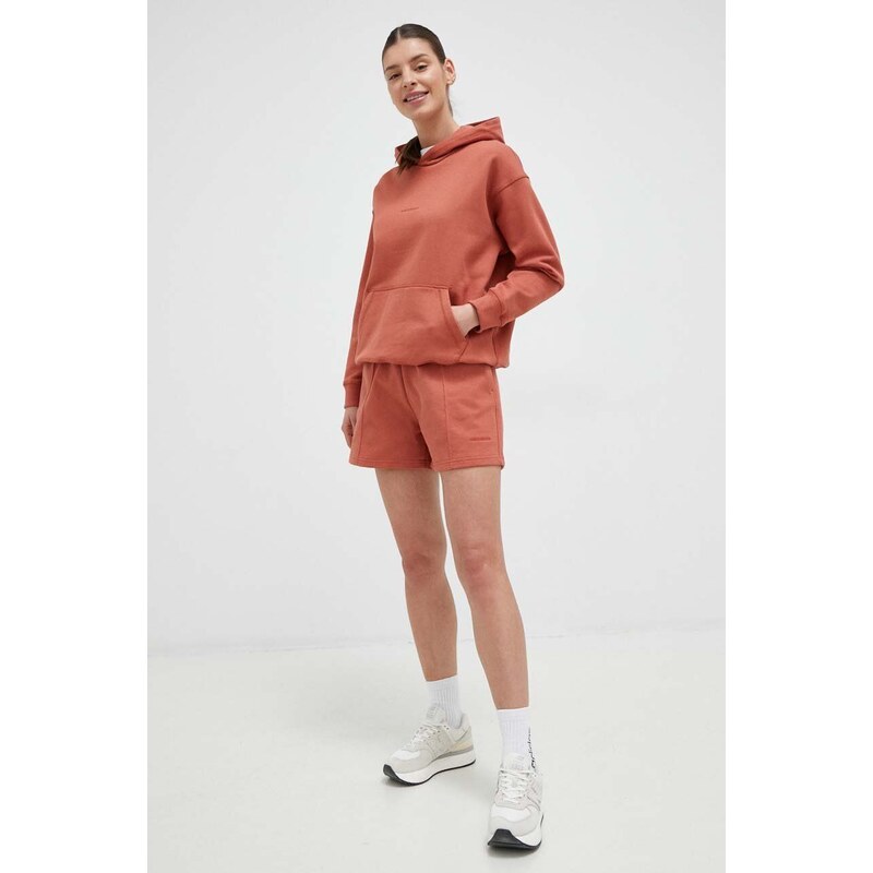 Bavlněné šortky New Balance oranžová barva, hladké, high waist