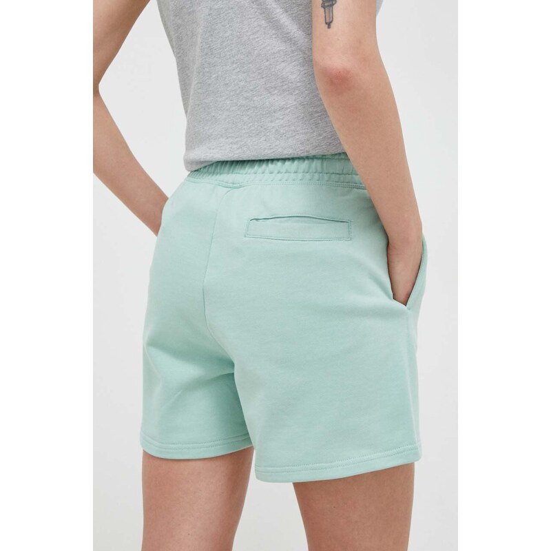 Bavlněné šortky New Balance zelená barva, hladké, high waist