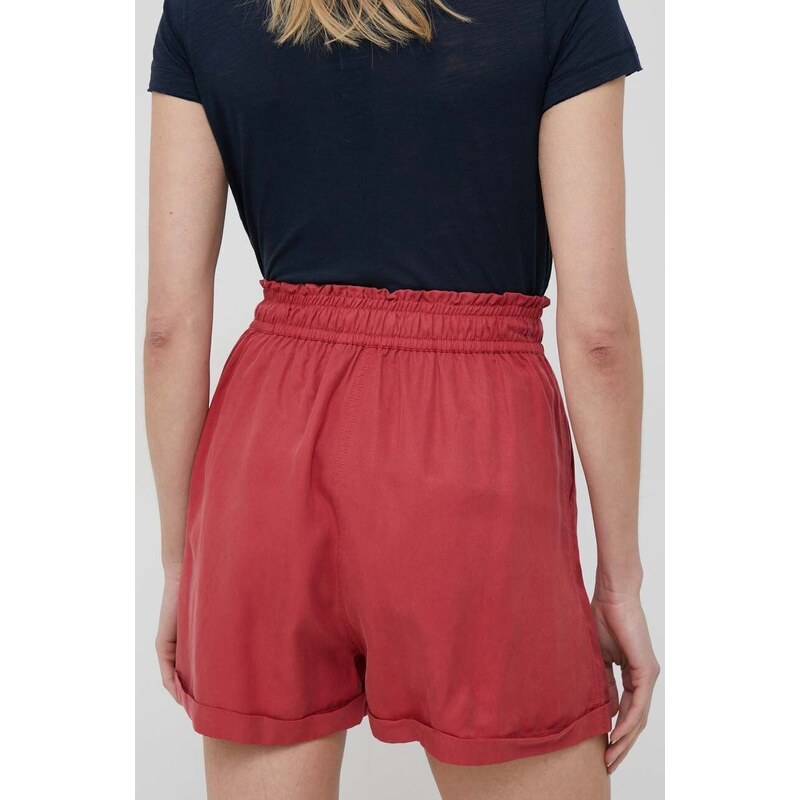 Kraťasy Pepe Jeans dámské, červená barva, hladké, high waist