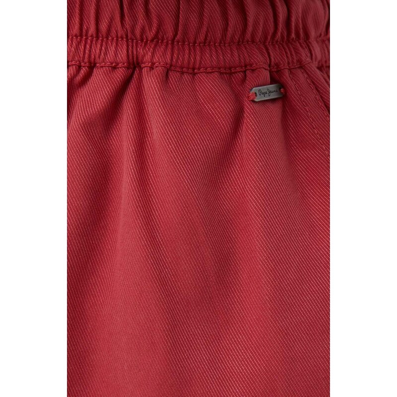 Kraťasy Pepe Jeans dámské, červená barva, hladké, high waist