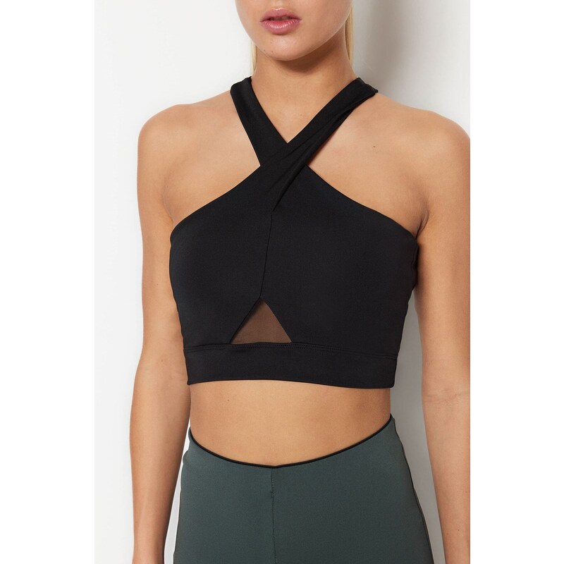 Trendyol Black Support/Shaping Tulle Detail Knitted Sports Bra