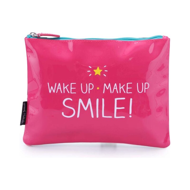 Růžová kosmetická taštička Happy Jackson Wake Up Make Up Smile!