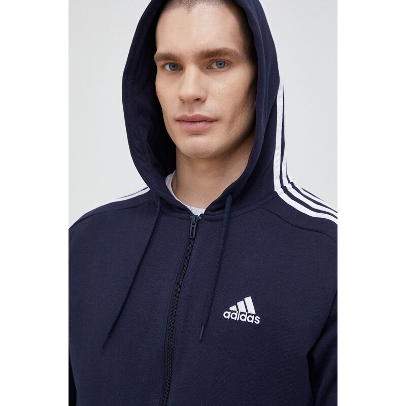 Bavlněná mikina adidas pánská, tmavomodrá barva, s kapucí, vzorovaná, IC0434