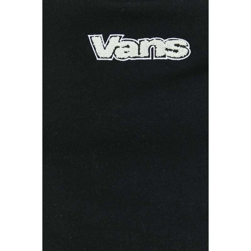Bavlněná mikina Vans pánská, černá barva, s kapucí, s aplikací