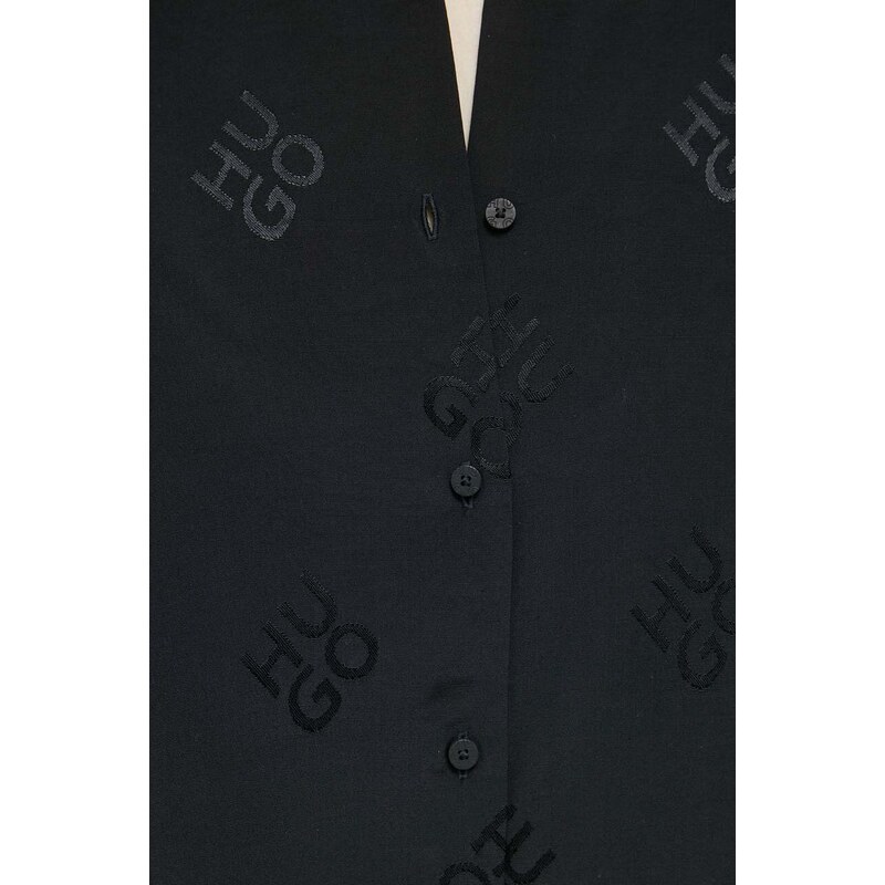 Košile HUGO dámská, černá barva, regular, s klasickým límcem