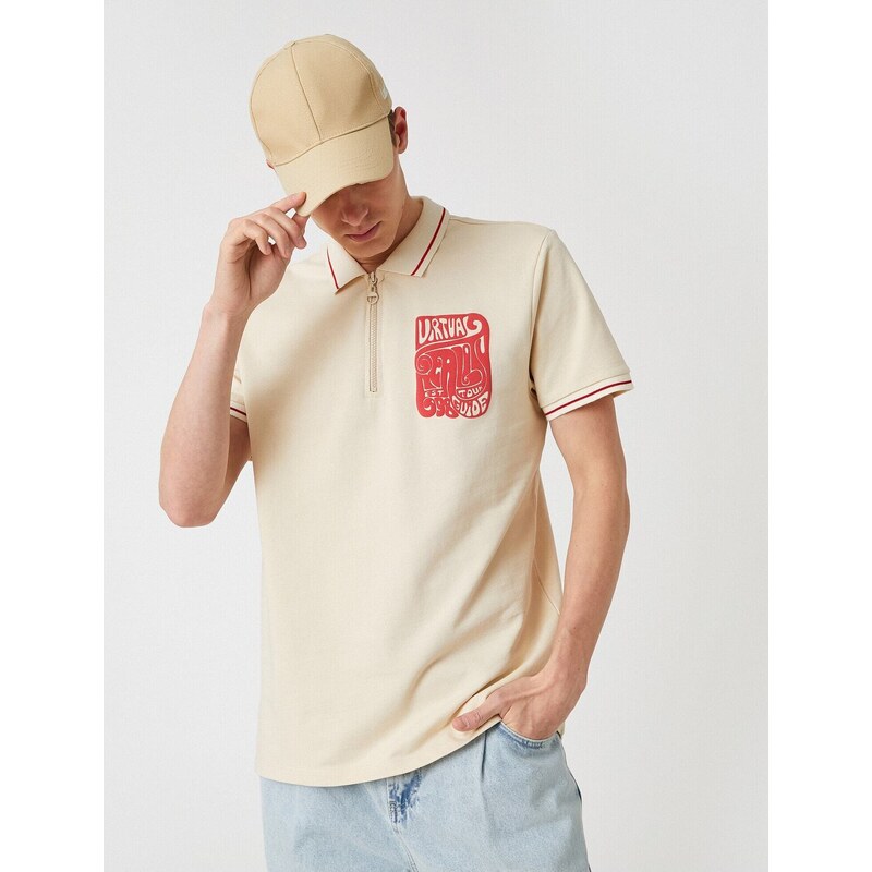 Koton Polo Neck T-Shirt Printed Zipper