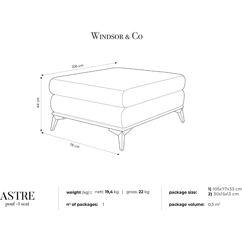 Šedá sametová podnožka Windsor & Co Astre 106 x 78 cm