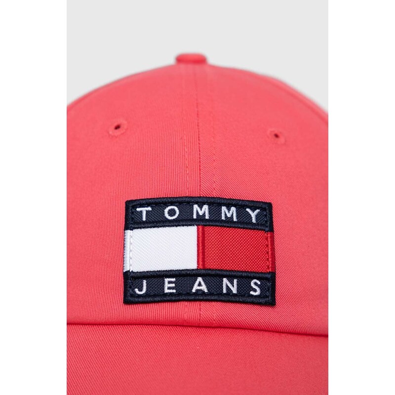 Bavlněná baseballová čepice Tommy Jeans růžová barva, s aplikací