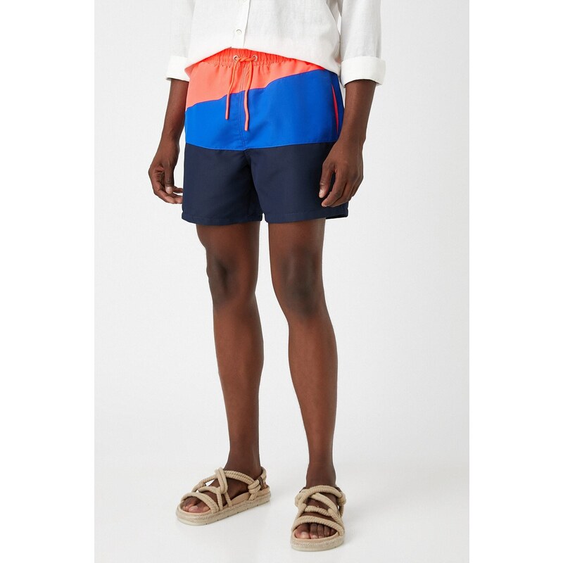 Koton Marine Shorts with Color Block, Lace-Up Waist