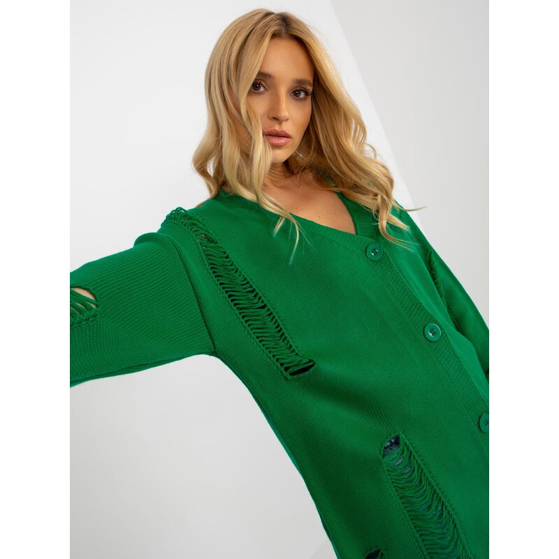Fashionhunters Zelený oversize cardigan s dírkami od RUE PARIS