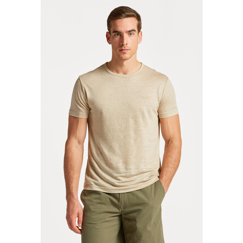 TRIČKO GANT LINEN REGULAR T-SHIRT hnědá L