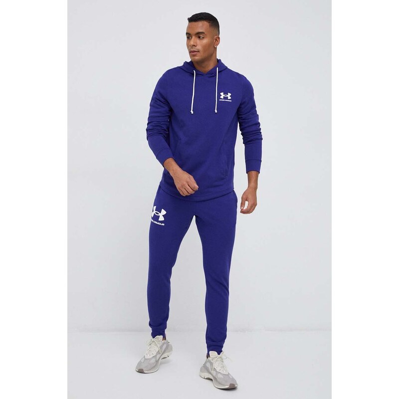 Mikina Under Armour pánská, fialová barva, s kapucí, s potiskem