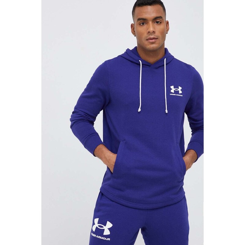 Mikina Under Armour pánská, fialová barva, s kapucí, s potiskem