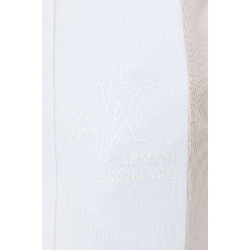 Bavlněné tepláky Armani Exchange bílá barva, s potiskem