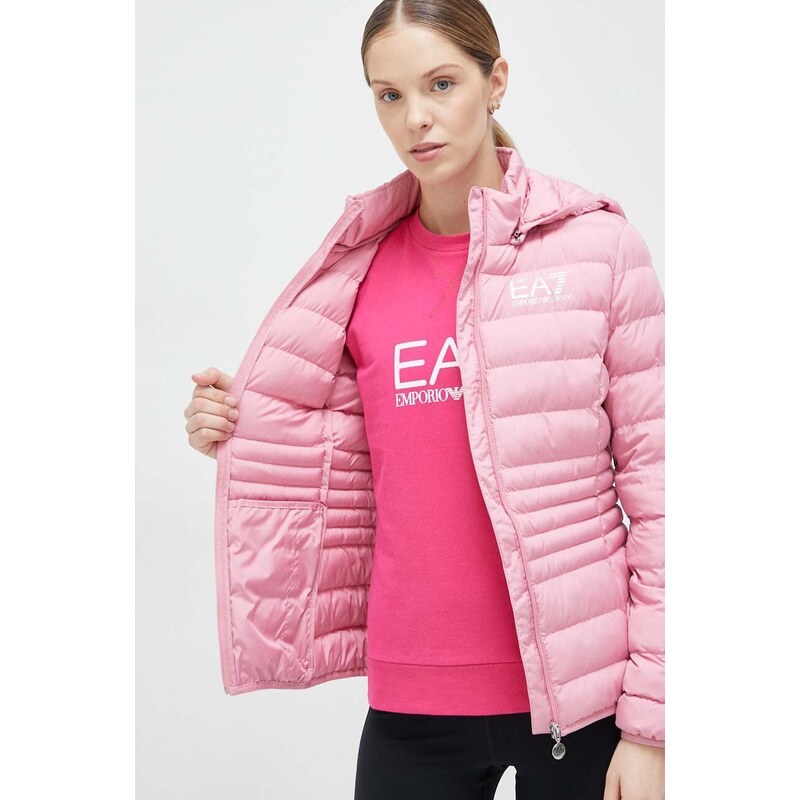 Bunda EA7 Emporio Armani dámská, růžová barva, přechodná