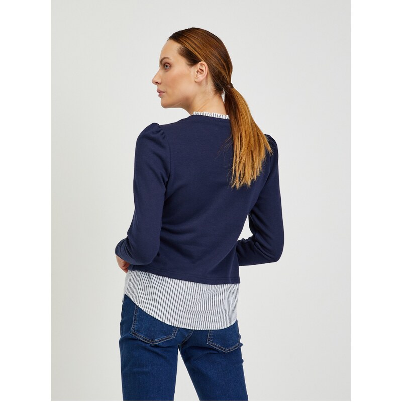 Orsay Tmavě modrý dámský svetr s košilovou vsadkou - Dámské