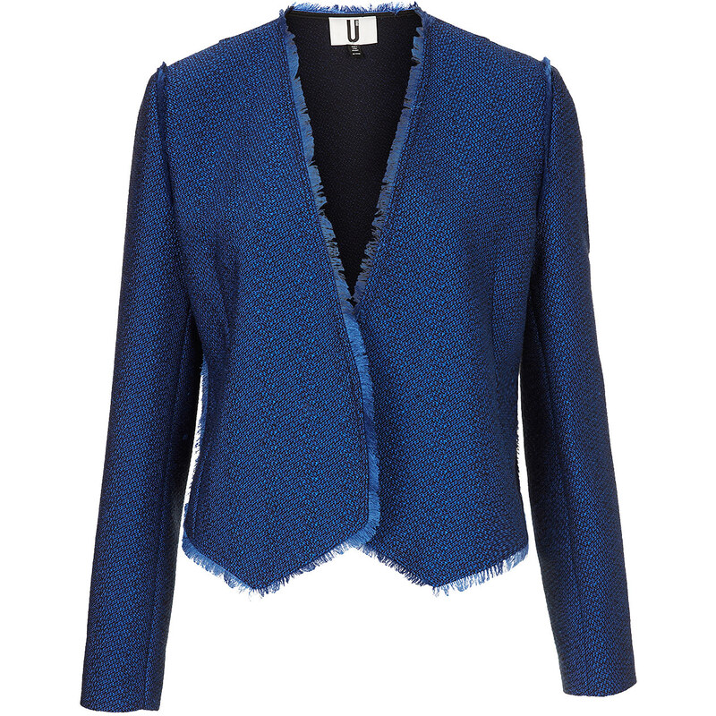 Topshop **Blue Tweed Frayed Jacket by Unique