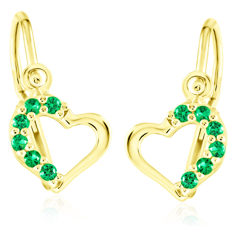 GEMMAX Jewelry Zlaté dětské náušnice srdíčka Cutie na brizuru C2757 Green GBEYZ-00603