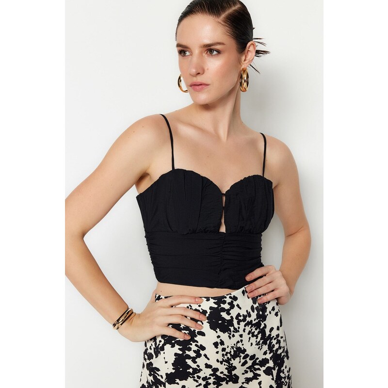 Trendyol Black Crop Lined Poplin Bustier