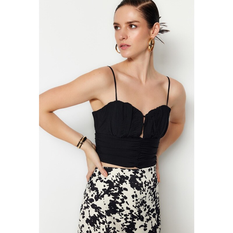 Trendyol Black Crop Lined Poplin Bustier