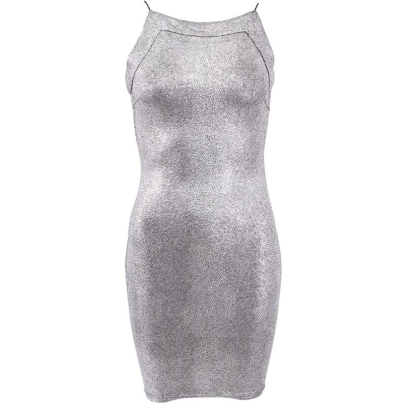 Stříbrné metalické šaty s tenkými ramínky AX Paris