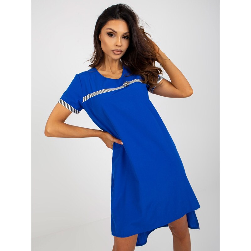Fashionhunters Tmavě modré asymetrické šaty s krátkým rukávem