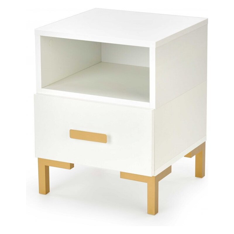 Noční stolek SILVIA –⁠ dřevo, zlatá/bílá