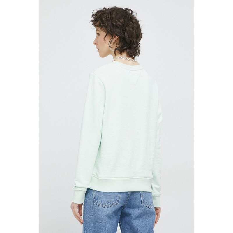 Mikina Tommy Jeans dámská, zelená barva, s aplikací