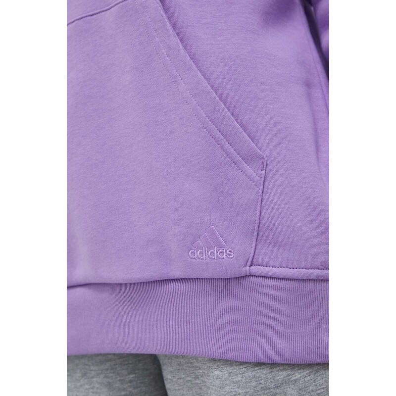 Mikina adidas dámská, fialová barva, s kapucí, hladká