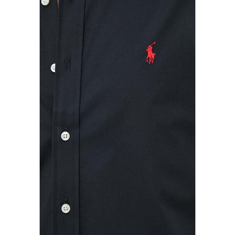 Košile Polo Ralph Lauren pánská, černá barva, regular, s límečkem button-down