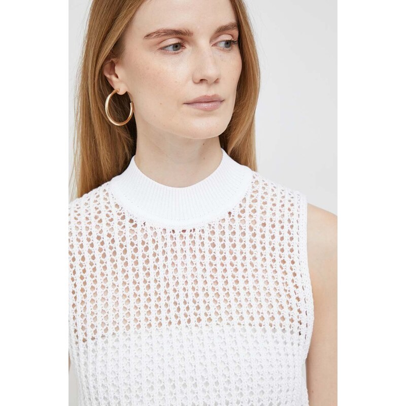 Bavlněná vesta Calvin Klein bílá barva, s pologolfem