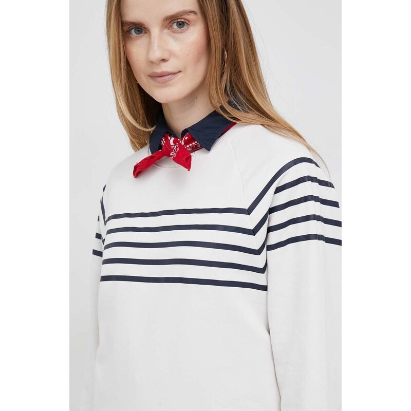 Bavlněná mikina Tommy Hilfiger dámská, béžová barva, vzorovaná