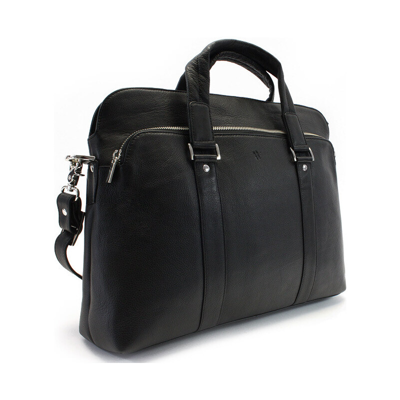Černá kožená business taška na notebook Catalina