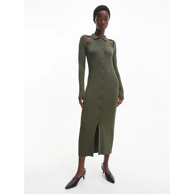 Calvin Klein | Iconic Rib šaty | Khaki;zelená
