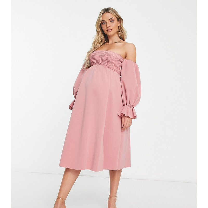 ASOS Maternity ASOS DESIGN Maternity shirred bardot blouson midi
