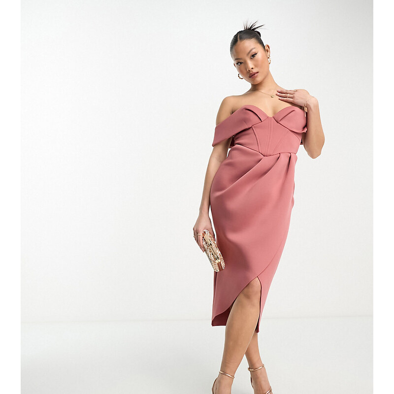 ASOS Petite ASOS DESIGN Petite off shoulder corset midi wrap skirt 100043941
