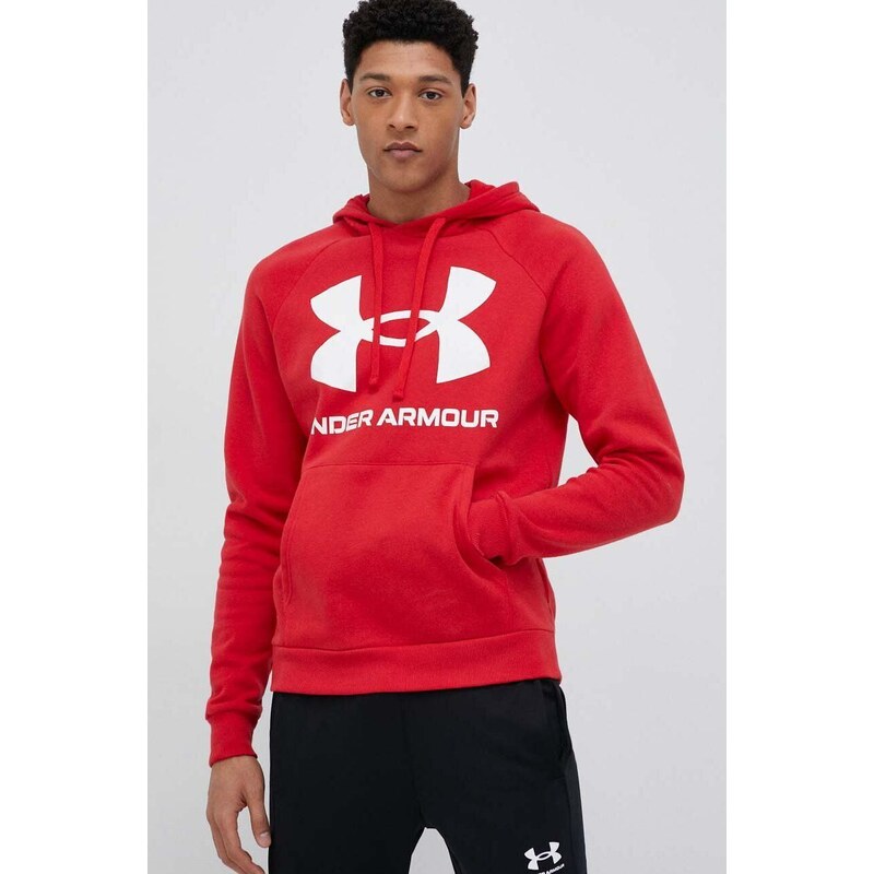 Mikina Under Armour pánská, červená barva, s kapucí, s potiskem, 1357093-652