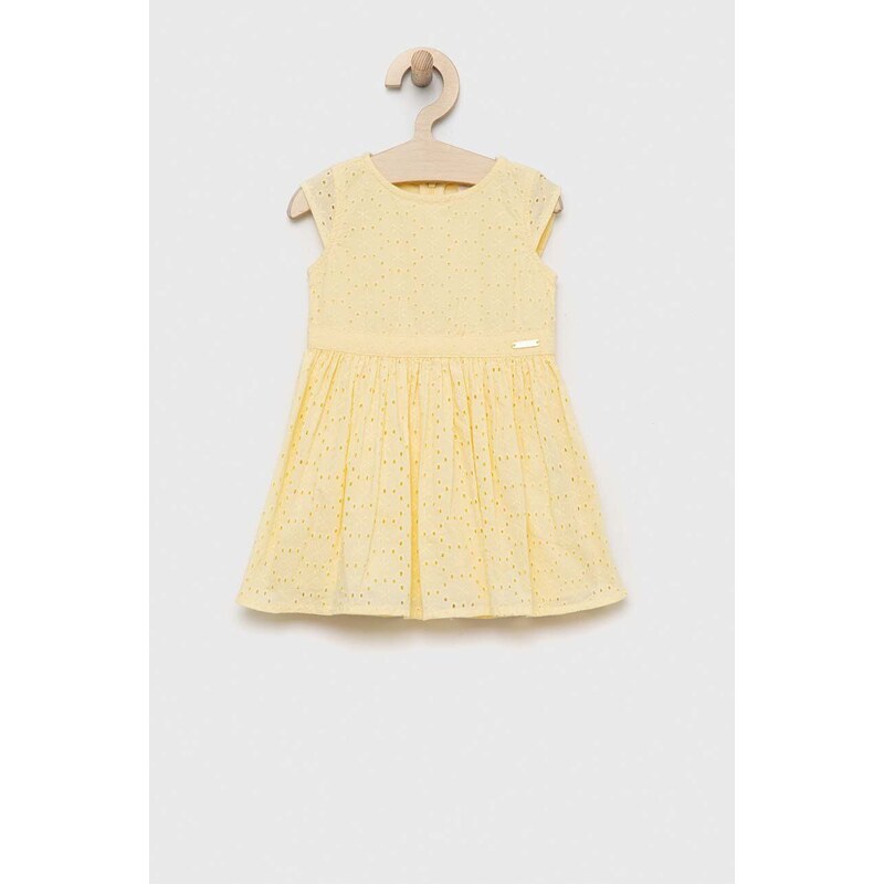 Dětské bavlněné šaty Guess žlutá barva, mini