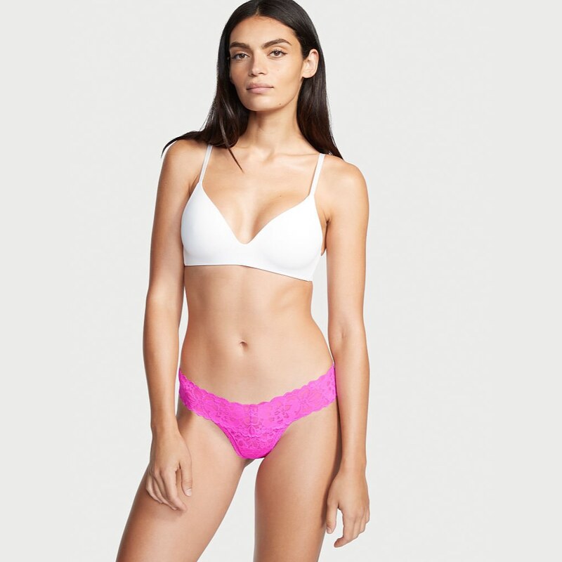 Victoria's Secret růžové krajkové tanga kalhotky Lacie Lace-Up Thong Panty