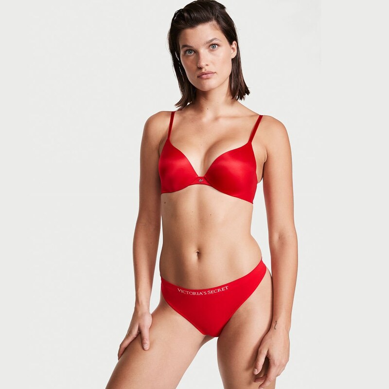 Victoria's Secret červené bezešvé krajkové tanga kalhotky Seamless Logo Thong Panty