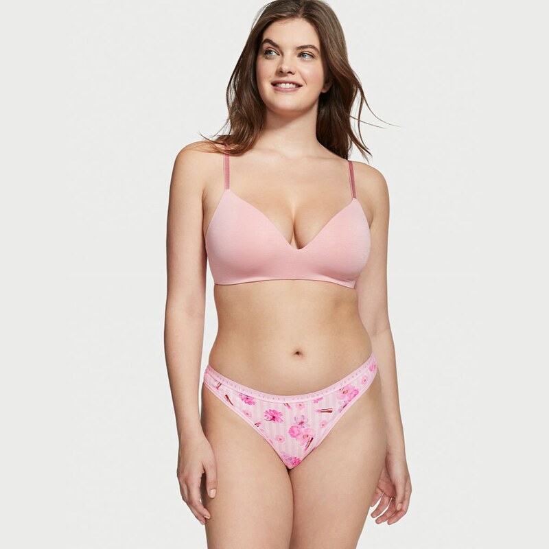 Victoria's Secret světle růžové strečové bavlněné tanga kalhotky Stretch Cotton Thong Panty