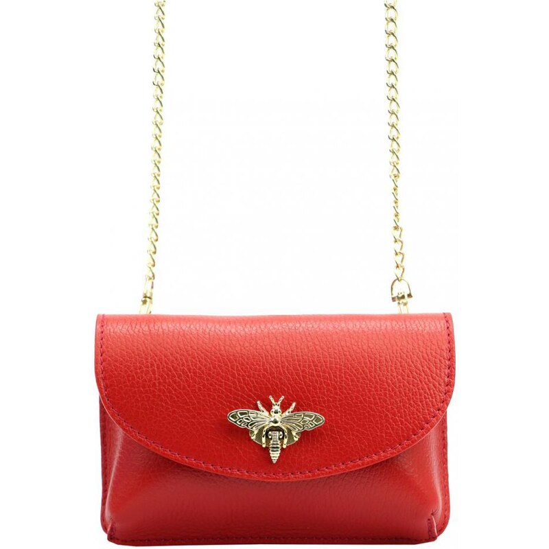 Luka Kožená malá dámská crossbody kabelka na řetízku červená 78617394