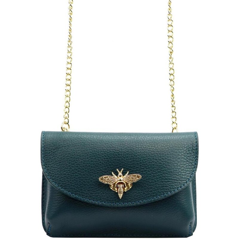 Luka Kožená malá dámská crossbody kabelka na řetízku petrolejová modrá 78617387