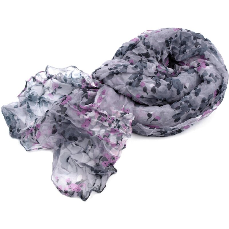 Mačkaný šátek květovaný Barva: šedá