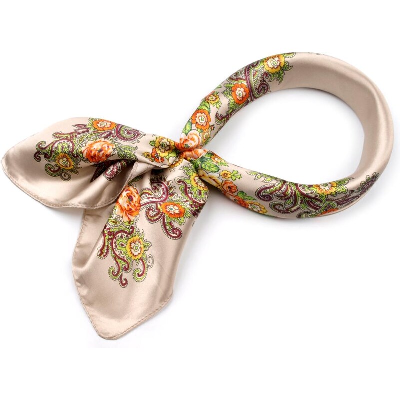 Saténový šátek s květinovým potiskem Barva: krémová